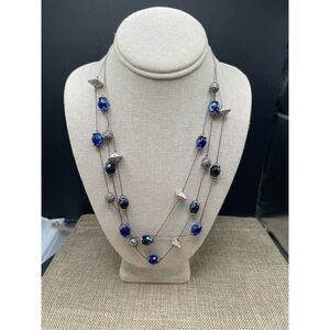 Chico’s Blue and Silver Beaded Multi strand Necklace Adjustable